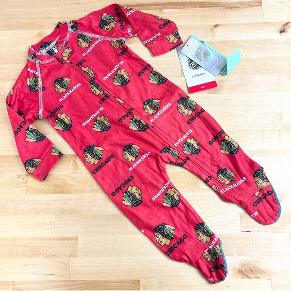 NHL One Pieces New Nhl Chicago Blackhawks Hockey Red Footie Pajamas